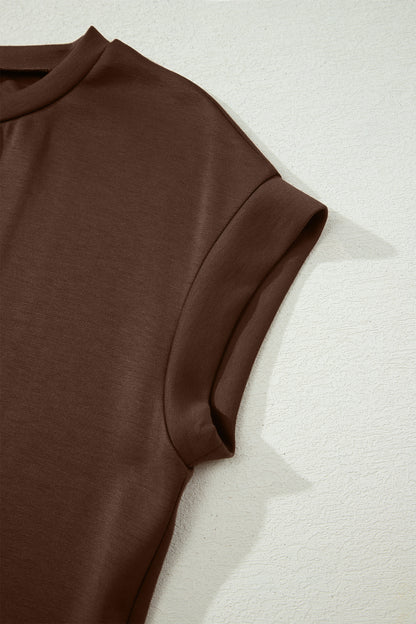 Robe T-shirt longue de couleur unie en bois de santal rouge avec fentes
