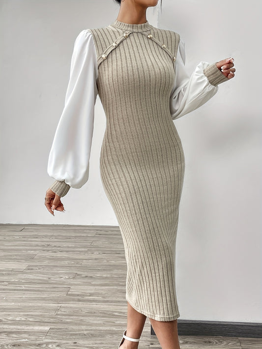 Women's Elegant Half-Turtleneck Long Sleeve Dress