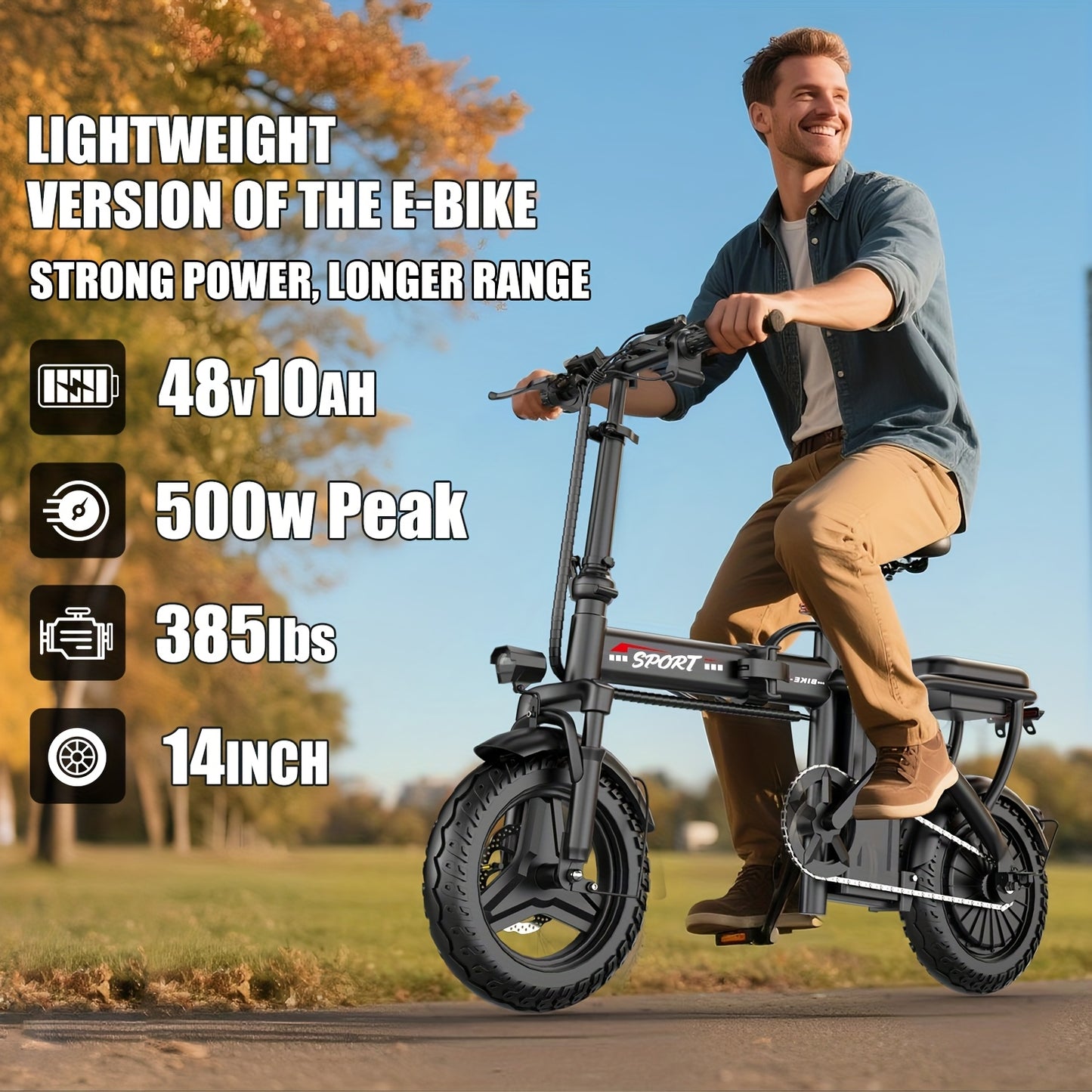 500W Lightweight Folding Electric Bike for Adults