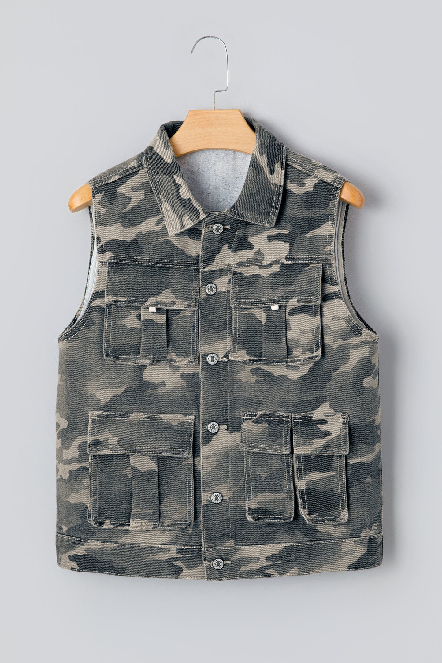 Gilet en jean treillis camouflage vert