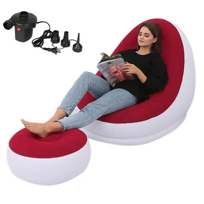 Inflatable Air Mattress Deck Chair with Comfortable Leg Stool