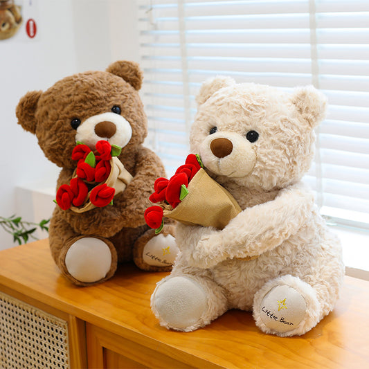 Cute Rose Flower Stuffed Bear