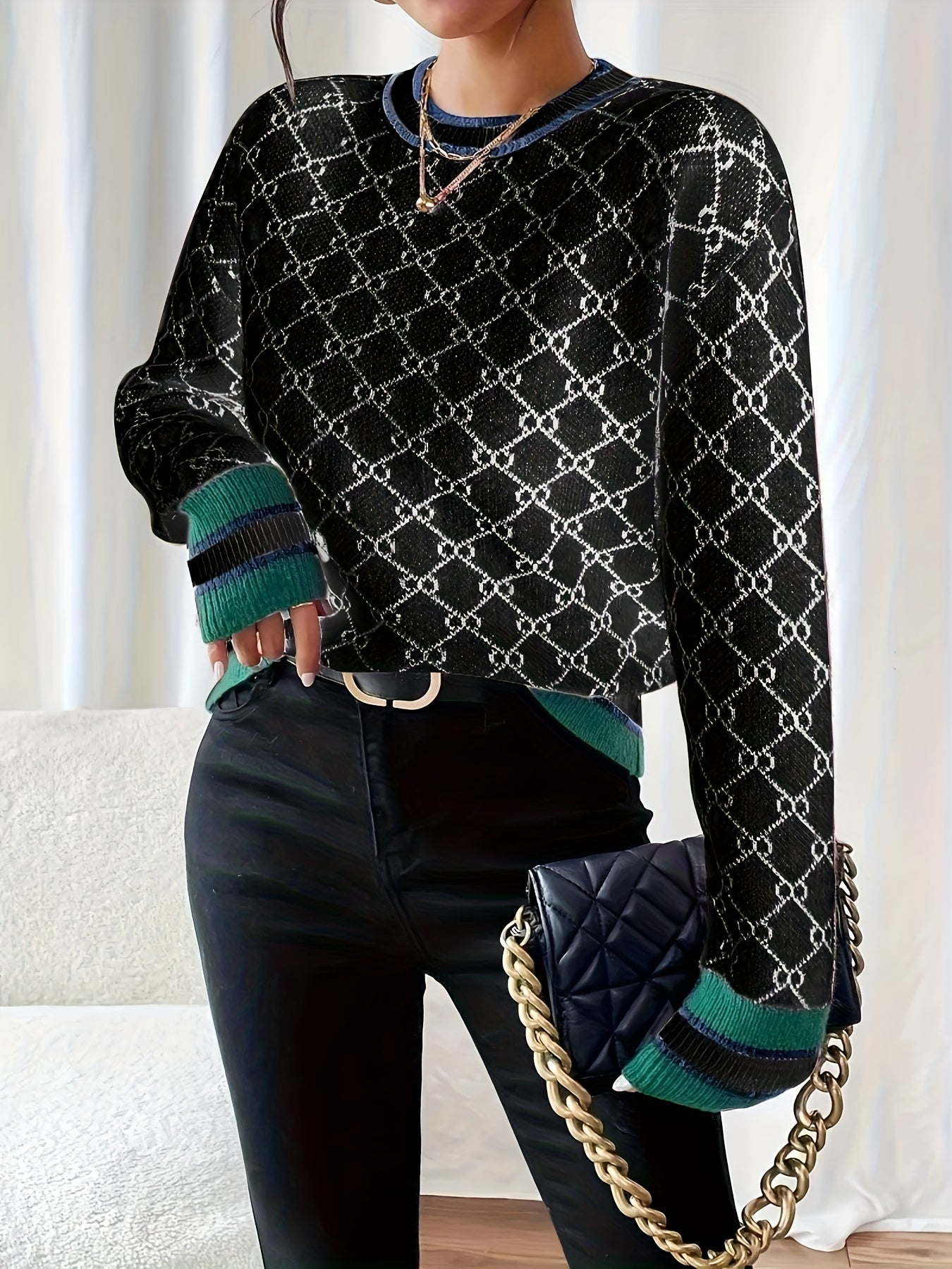 Women's Pink Elegant Geometric Sweater