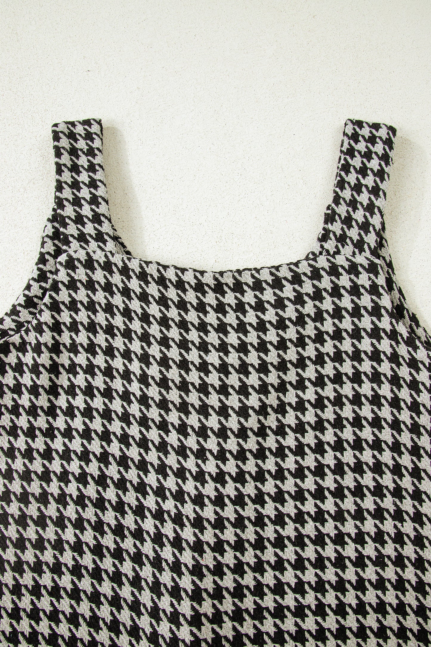 Khaki Houndstooth Print V Neck Sleeveless Mini Dress