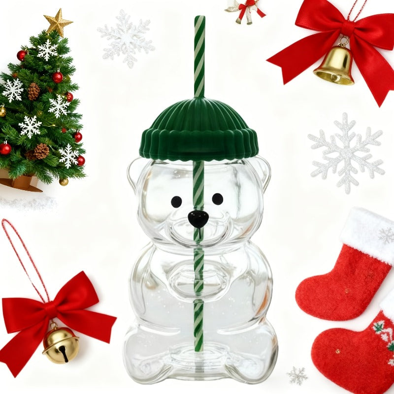 20 oz Cute Bear Glass Cup with Straw