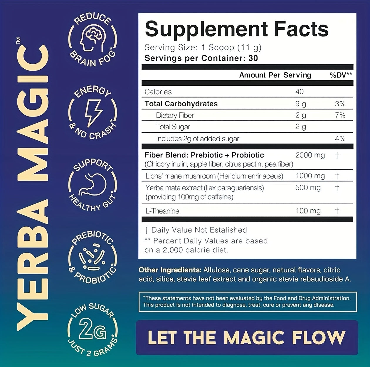 Yerba Magic Peach Mango 3-in-1 Yerba Mate Instant Tea Powder - Clean Energy, Brain Fog Buster - Gut Health Support with Nootropics, Prebiotics & Probiotics