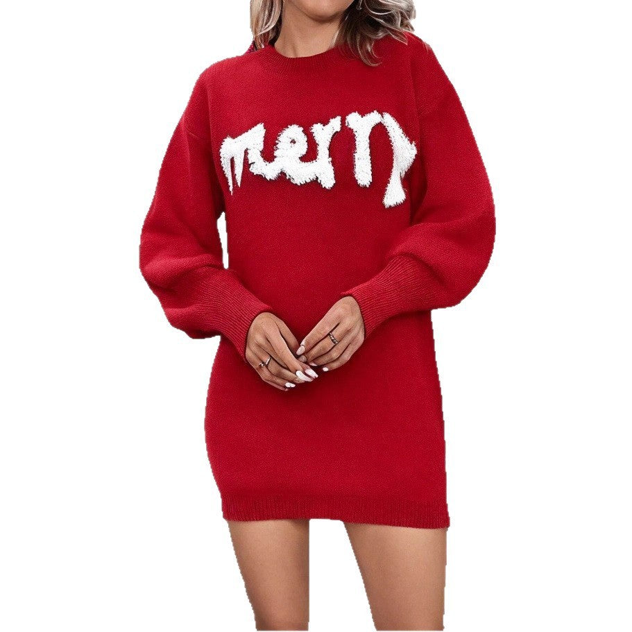 Women's Merry Graphic Sequin Sleeve Turtleneck Sweater Dress