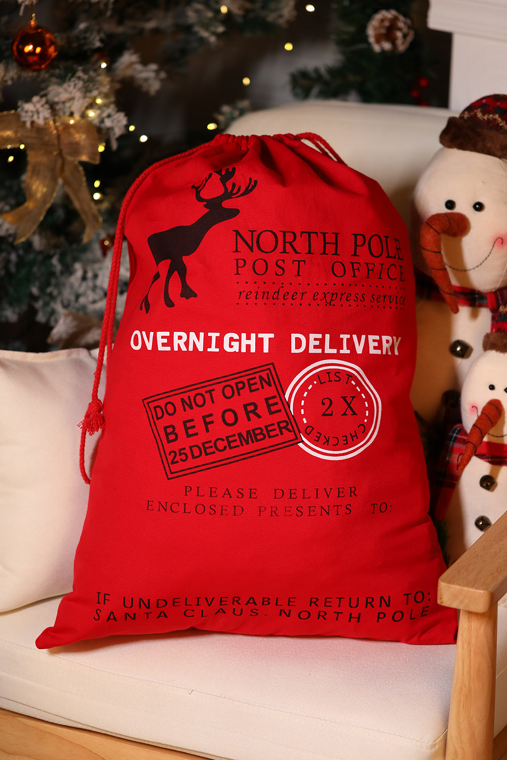 50*66cm Fiery Red Christmas Drawstring Large Gift Bag