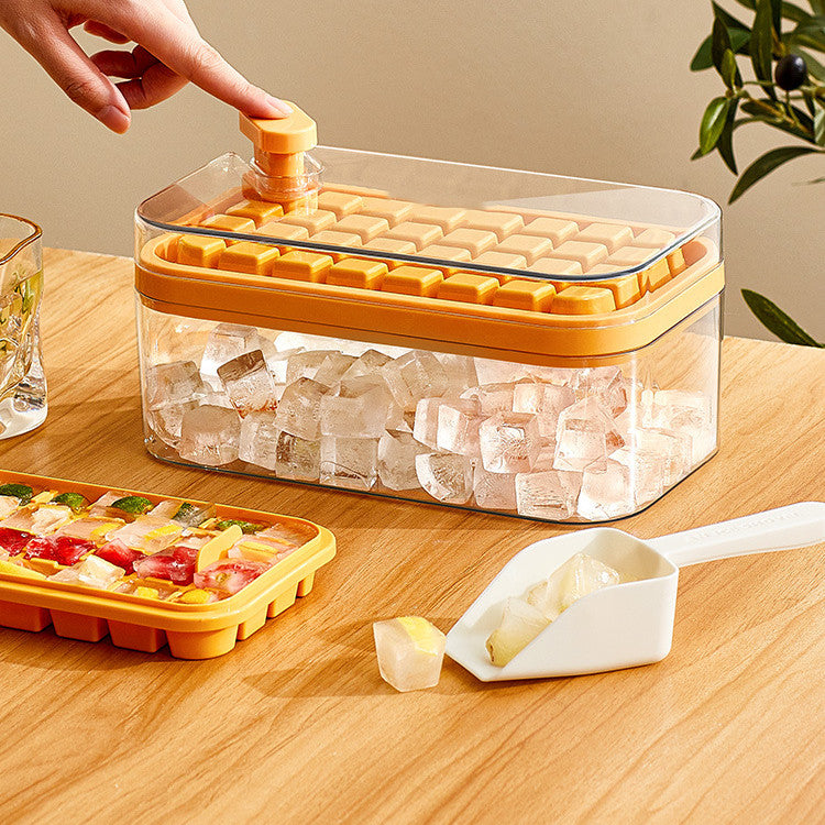 One-button Press Ice Cube Maker With Storage Box and Lid