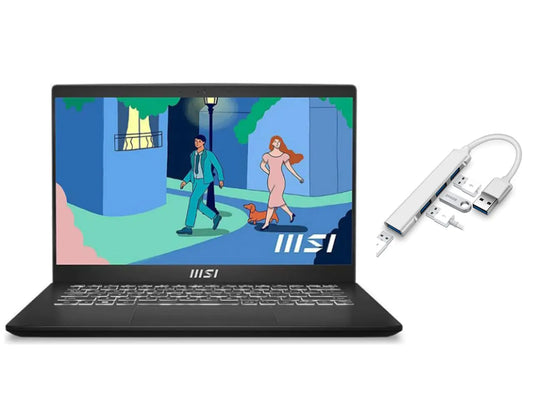 MSI Modern 14" FHD Laptop | Intel Core i5-1155G7 Processor | 16GB RAM | 512GB SSD | Intel Iris Xe Graphics | Backlit Keyboard | Windows 11 Home | Black | Bundle with USB 3.0 Hub