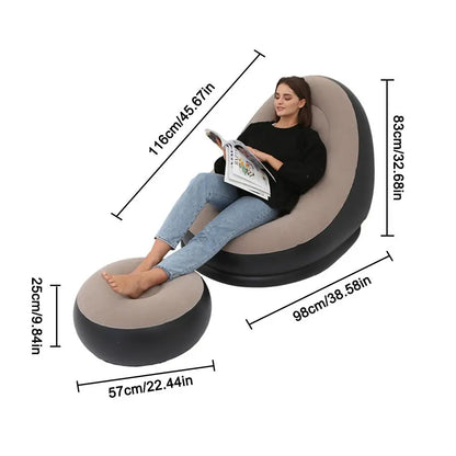 Inflatable Air Mattress Deck Chair with Comfortable Leg Stool