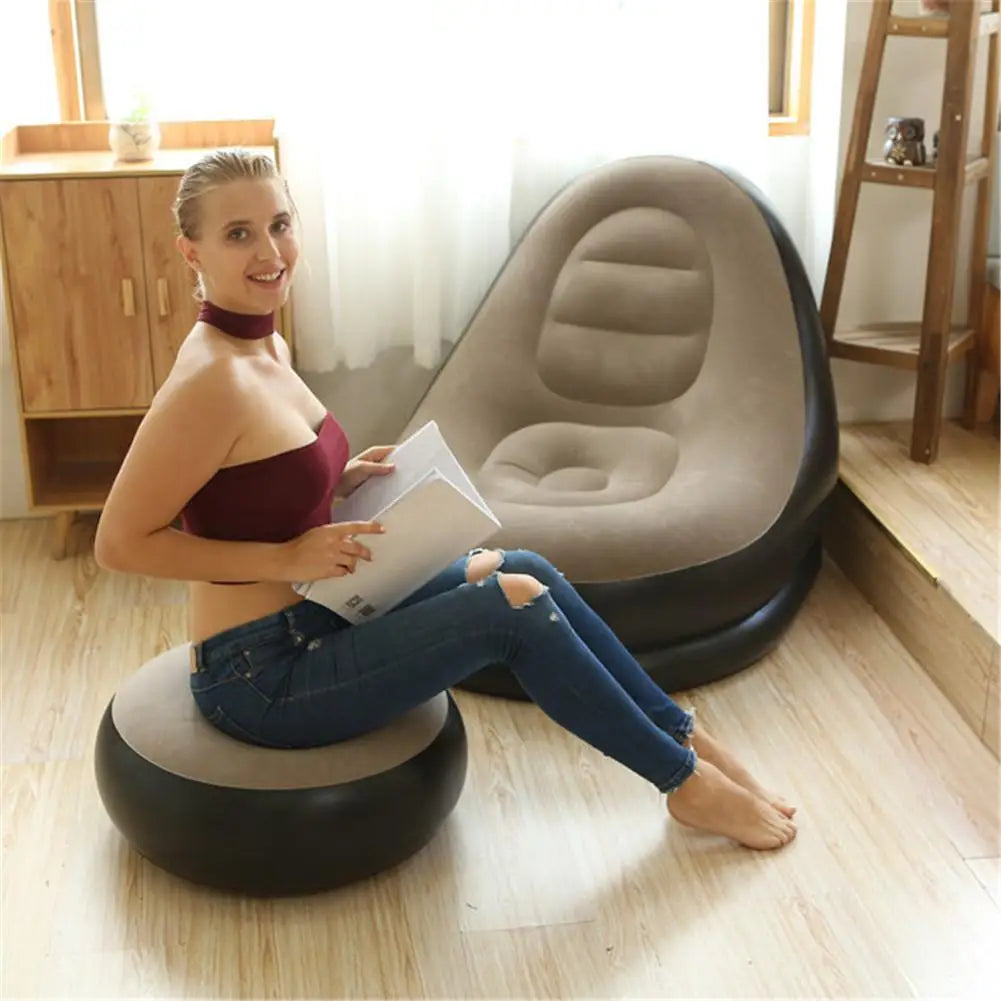Inflatable Air Mattress Deck Chair with Comfortable Leg Stool