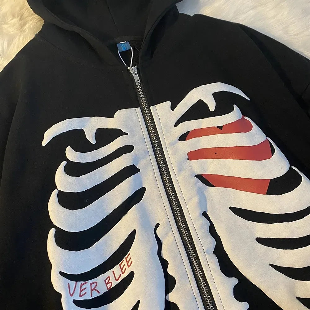 Y2K Grunge Punk Butterfly Print Oversize Zip Up Hoodies