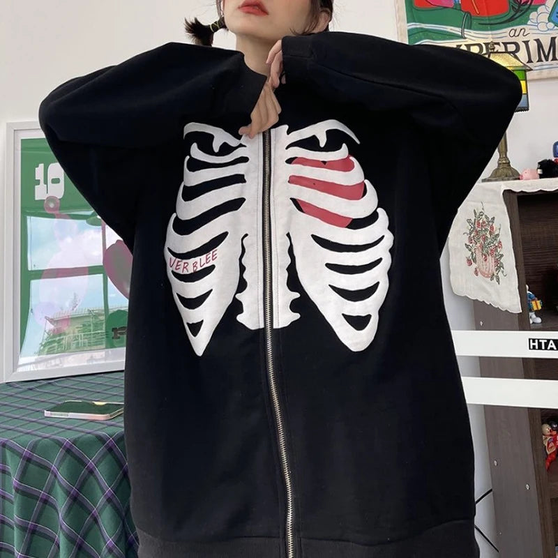 Y2K Grunge Punk Butterfly Print Oversize Zip Up Hoodies