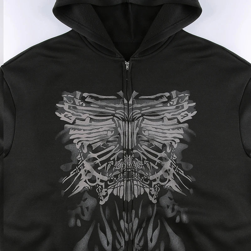 Y2K Grunge Punk Butterfly Print Oversize Zip Up Hoodies