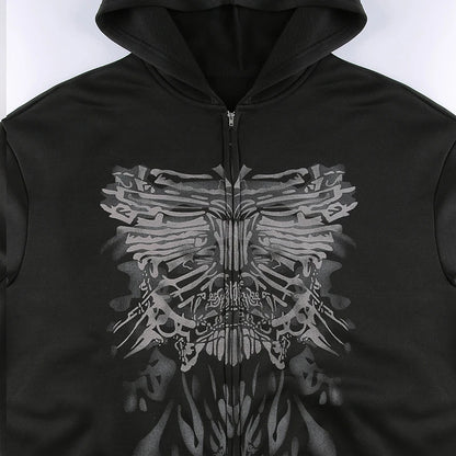 Y2K Grunge Punk Butterfly Print Oversize Zip Up Hoodies