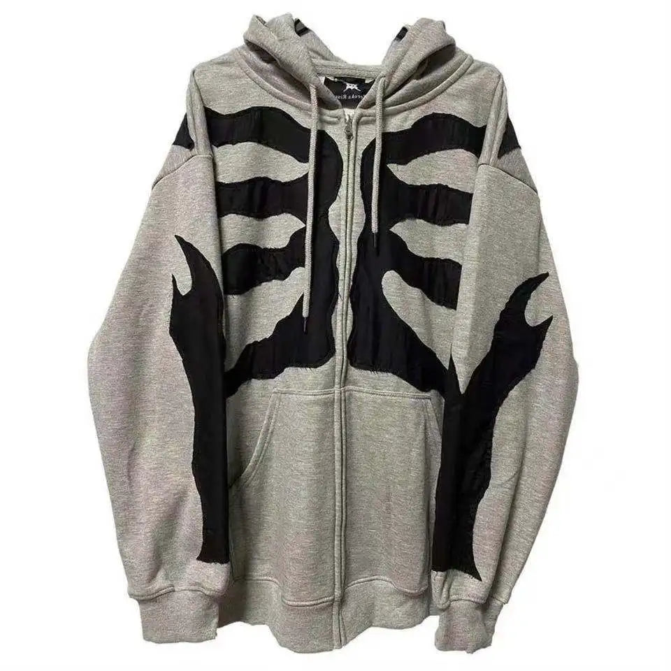 Y2K Grunge Punk Butterfly Print Oversize Zip Up Hoodies