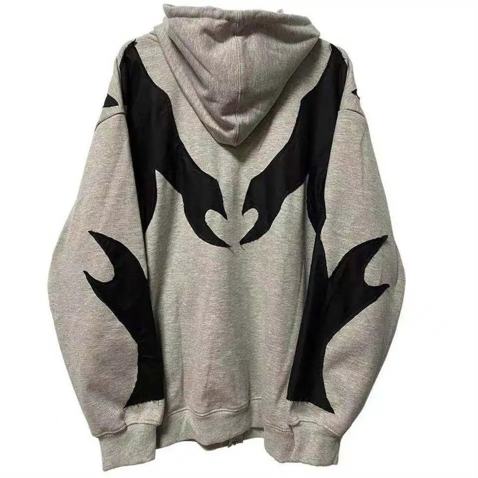 Y2K Grunge Punk Butterfly Print Oversize Zip Up Hoodies
