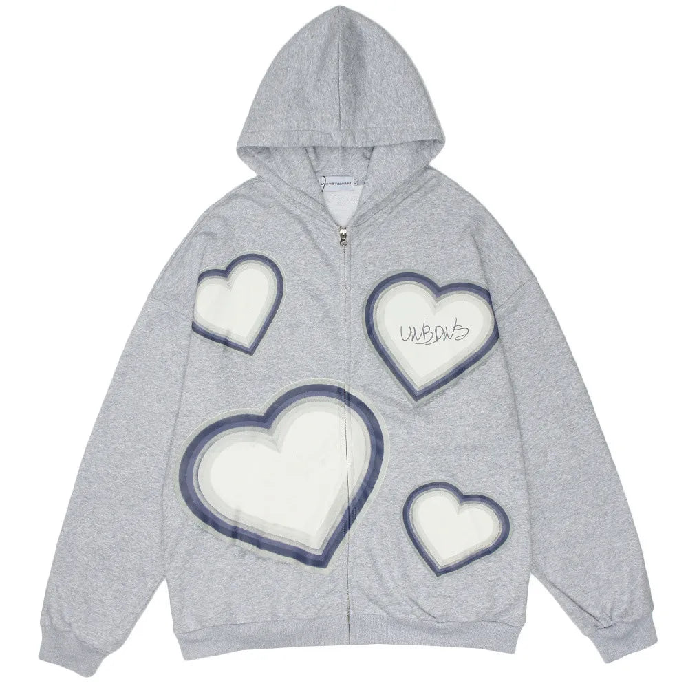 Y2K Grunge Punk Butterfly Print Oversize Zip Up Hoodies