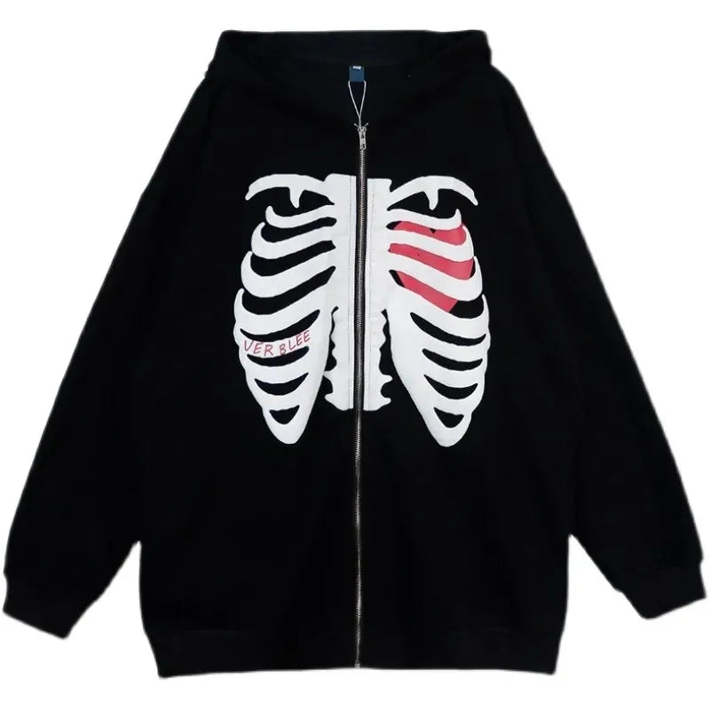 Y2K Grunge Punk Butterfly Print Oversize Zip Up Hoodies
