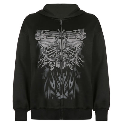 Y2K Grunge Punk Butterfly Print Oversize Zip Up Hoodies