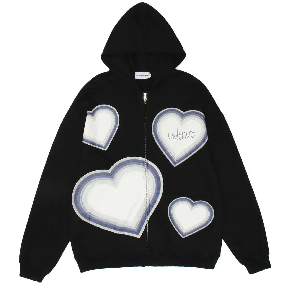 Y2K Grunge Punk Butterfly Print Oversize Zip Up Hoodies