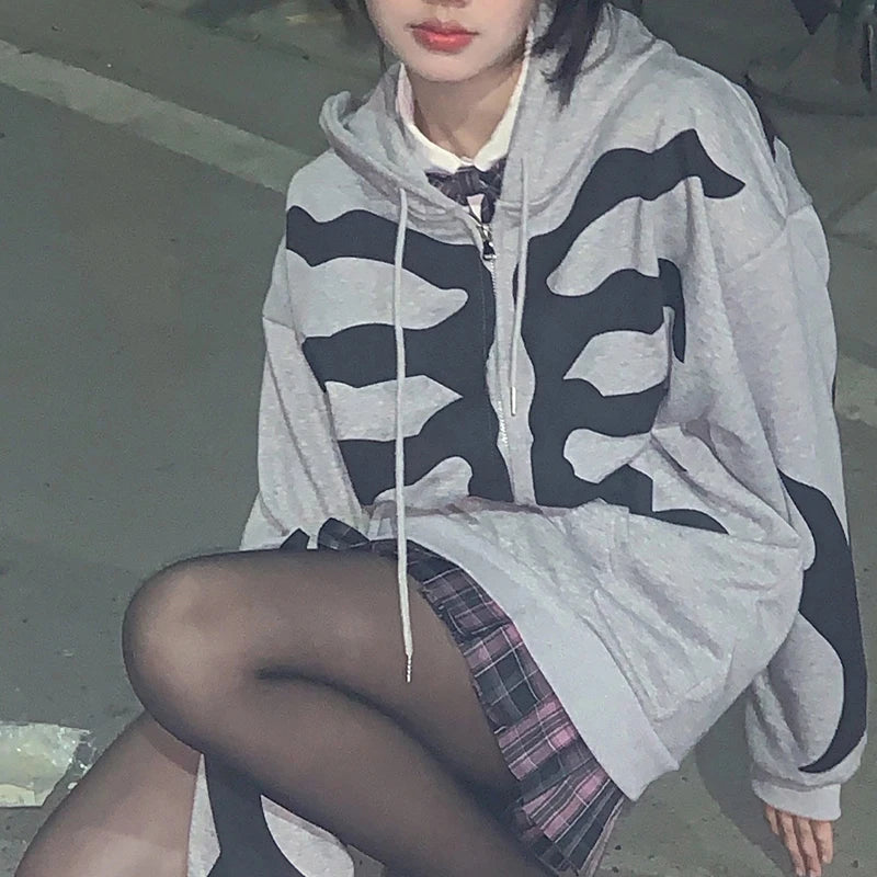 Y2K Grunge Punk Butterfly Print Oversize Zip Up Hoodies