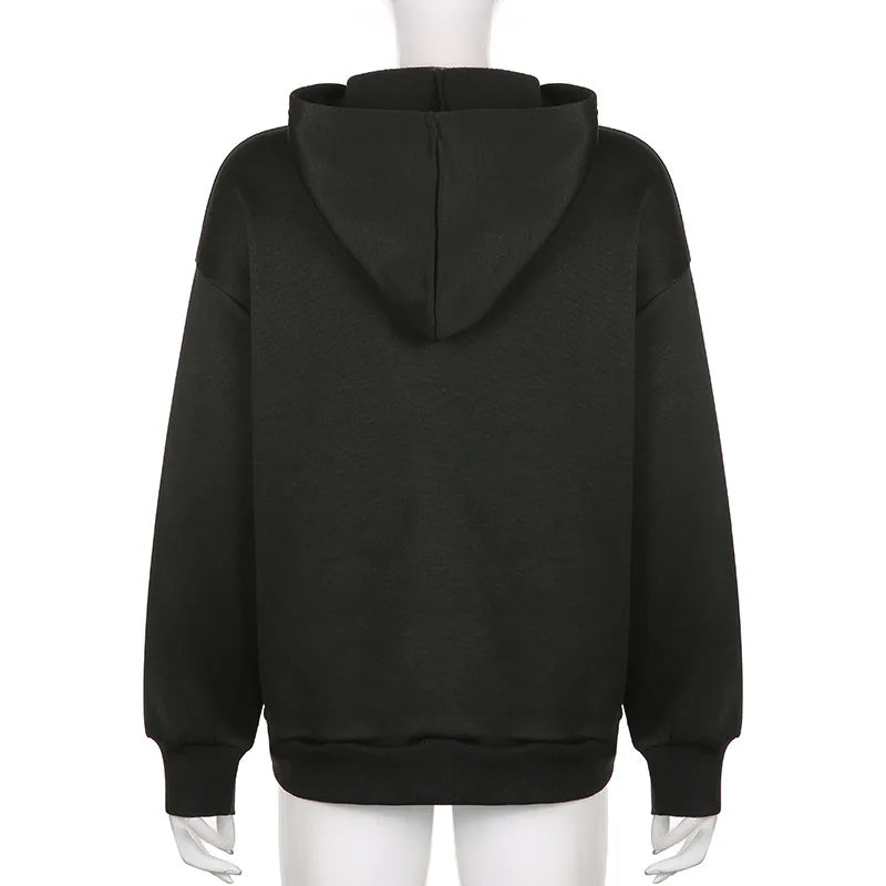 Y2K Grunge Punk Butterfly Print Oversize Zip Up Hoodies