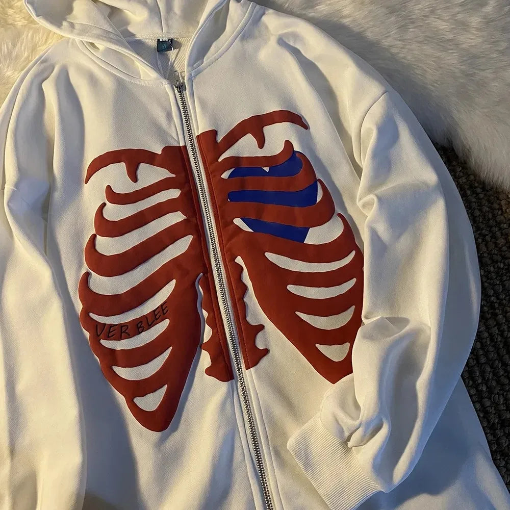 Y2K Grunge Punk Butterfly Print Oversize Zip Up Hoodies