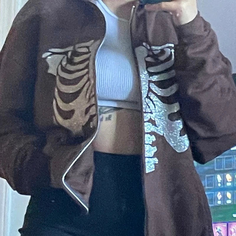 Y2K Grunge Punk Butterfly Print Oversize Zip Up Hoodies