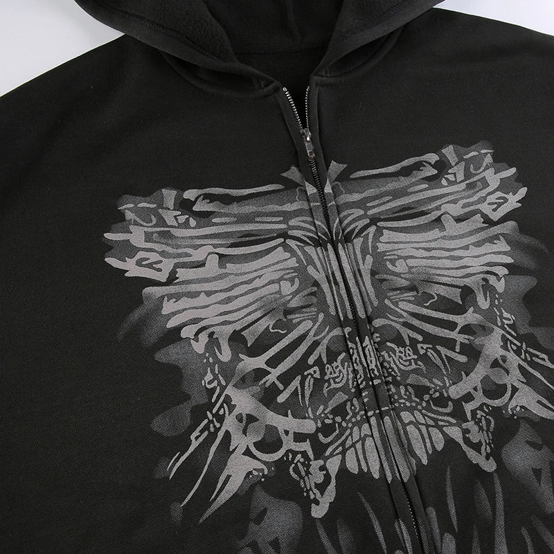 Y2K Grunge Punk Butterfly Print Oversize Zip Up Hoodies