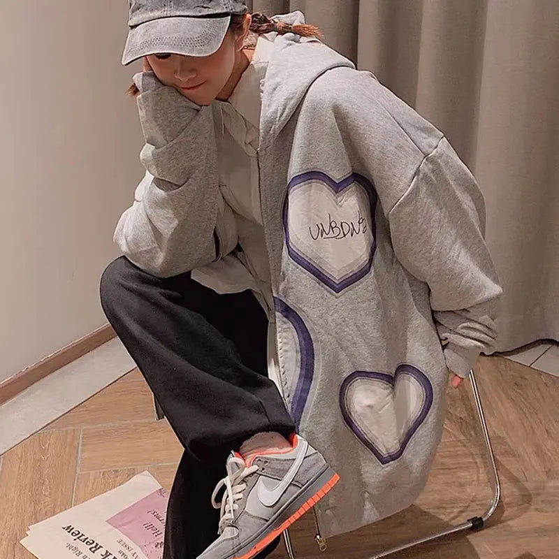 Y2K Grunge Punk Butterfly Print Oversize Zip Up Hoodies