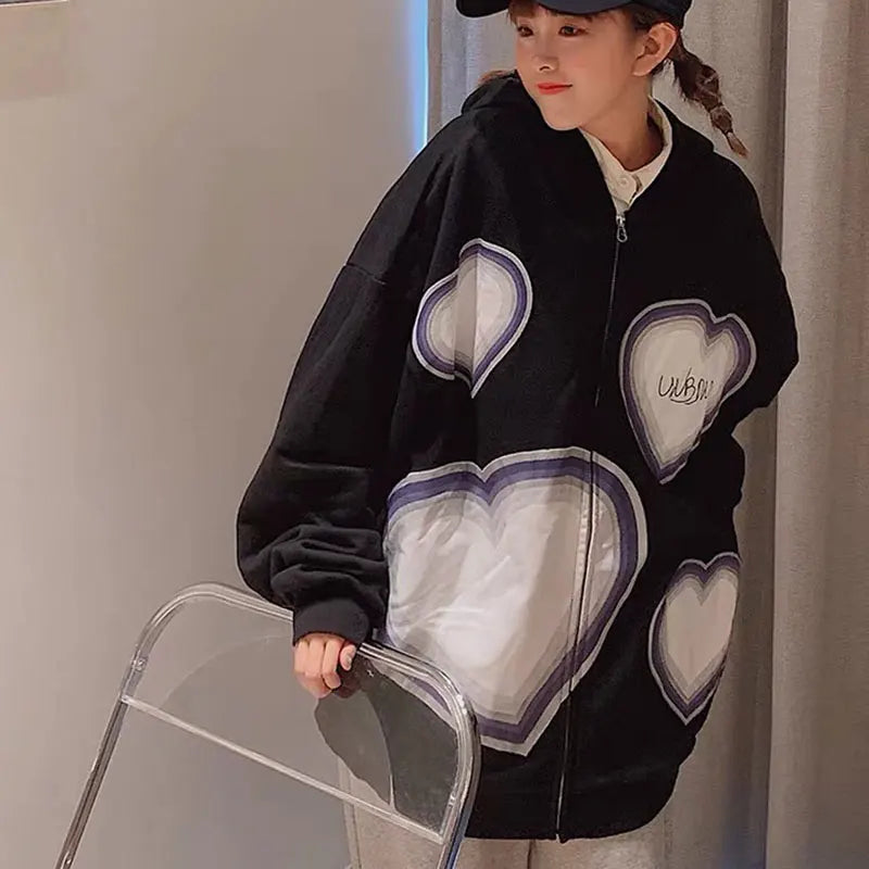 Y2K Grunge Punk Butterfly Print Oversize Zip Up Hoodies