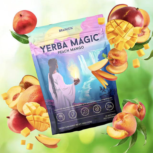 Yerba Magic Peach Mango 3-in-1 Yerba Mate Instant Tea Powder - Clean Energy, Brain Fog Buster - Gut Health Support with Nootropics, Prebiotics & Probiotics