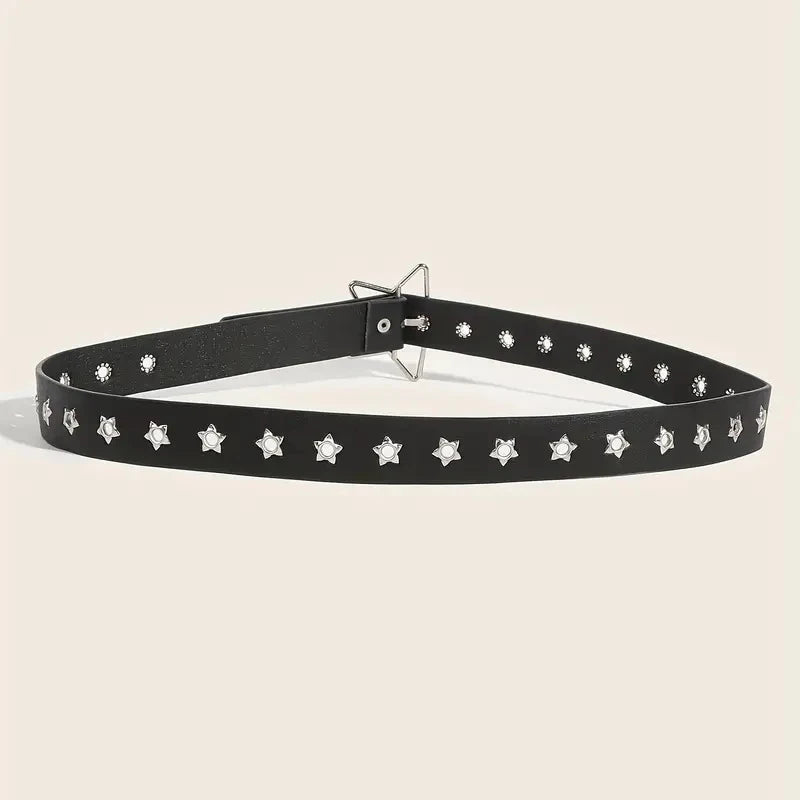 Y2K Punk Star Eyelet Black Rivet Belt