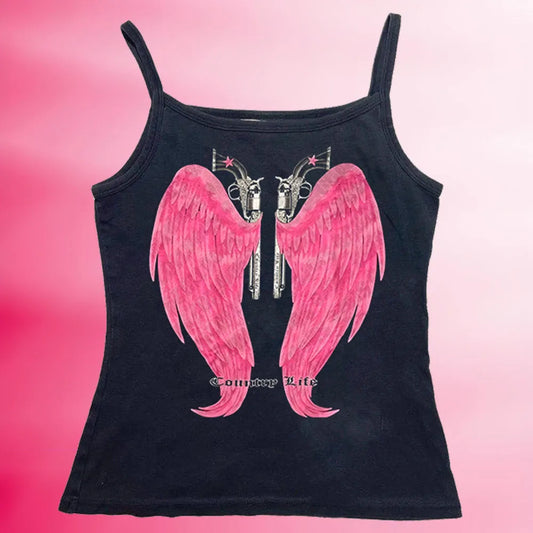 Y2k Style Tank Top Emo Girl Vintage Crop Top Aesthetic 2000s Top Punk Print Sleeveless Sexy Vest Streetwear Clothes Female Women