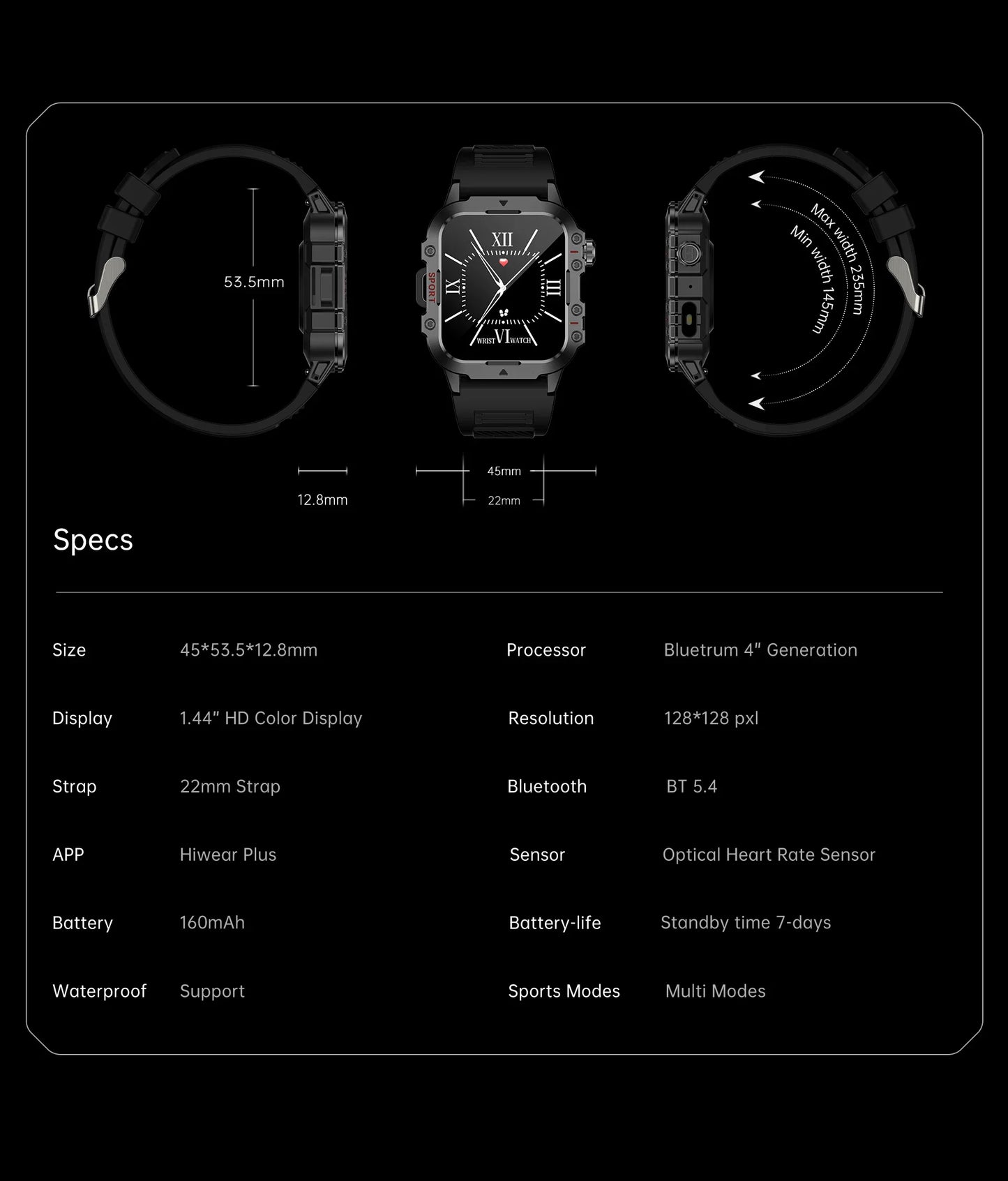 Men’s Military-Style Smart Watch | Bluetooth Call | Fitness & Activity Tracker | 1.44” Touch Screen | 3ATM Life Waterproof | Android & iOS