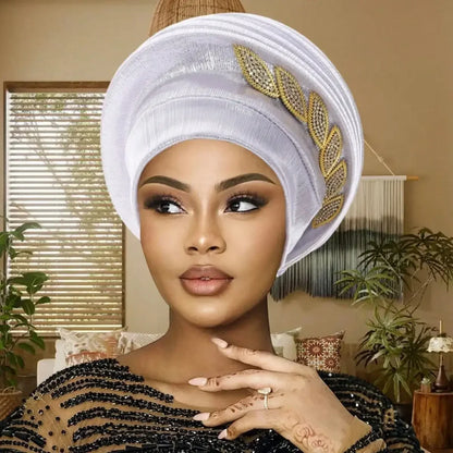 Pleated Leaf Turban Hat, Elegant Chiffon Head Wrap