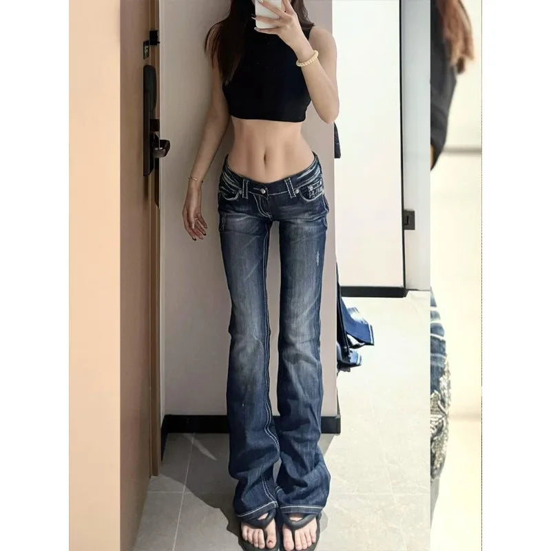 Women's Y2K Gothic Embroidery Hot Diamonds Denim Jeans