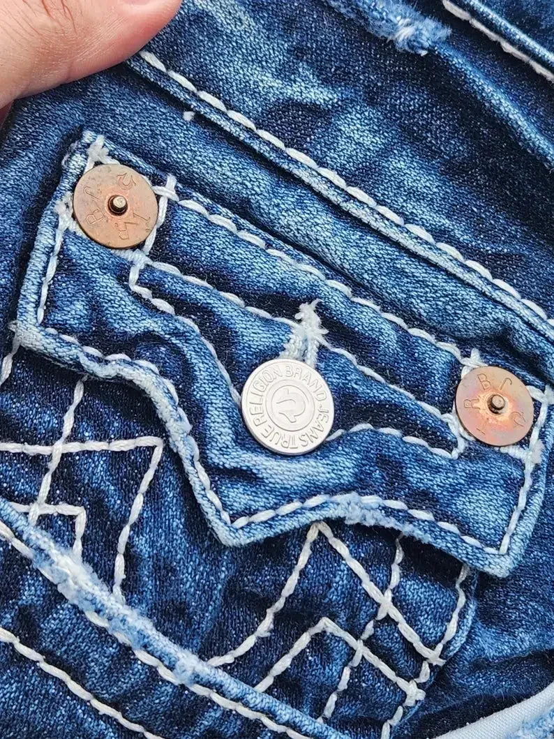 Retro Pocket Embroidery Blue Baggy Jeans