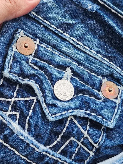 Retro Pocket Embroidery Blue Baggy Jeans