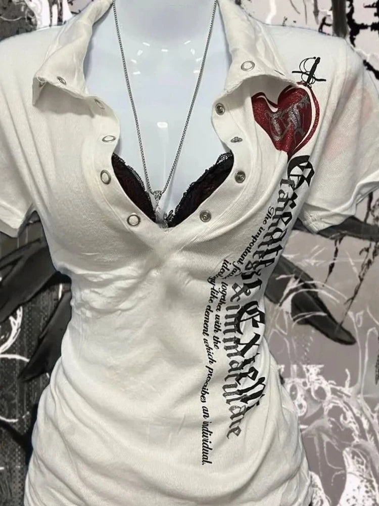 Y2k Japanese Letter Printing Vintage Tops