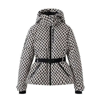 Women's Winter Hooded High Waist Padded Sport Parkas Coats with Belt