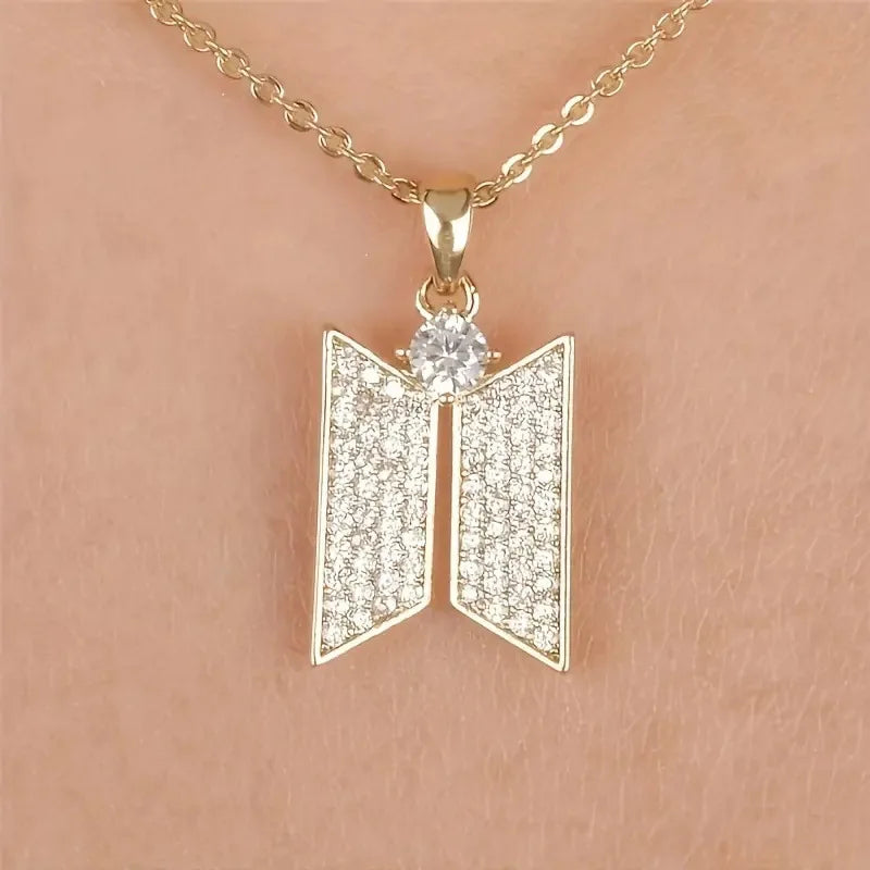 BTS Necklace with Crystal-tone Zircon Alloy Pendant Gift