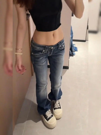 Women's Y2K Gothic Embroidery Hot Diamonds Denim Jeans