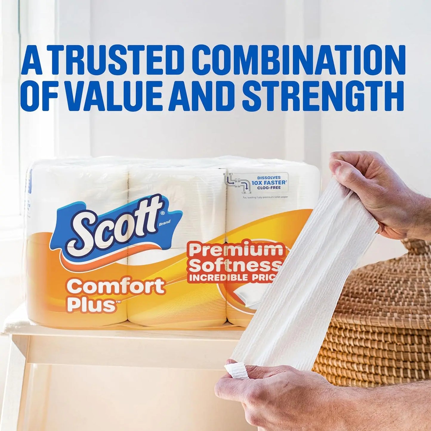 Scott's 1-Ply Toilet Paper, 12 Triple Rolls, Septic-Safe Tissue