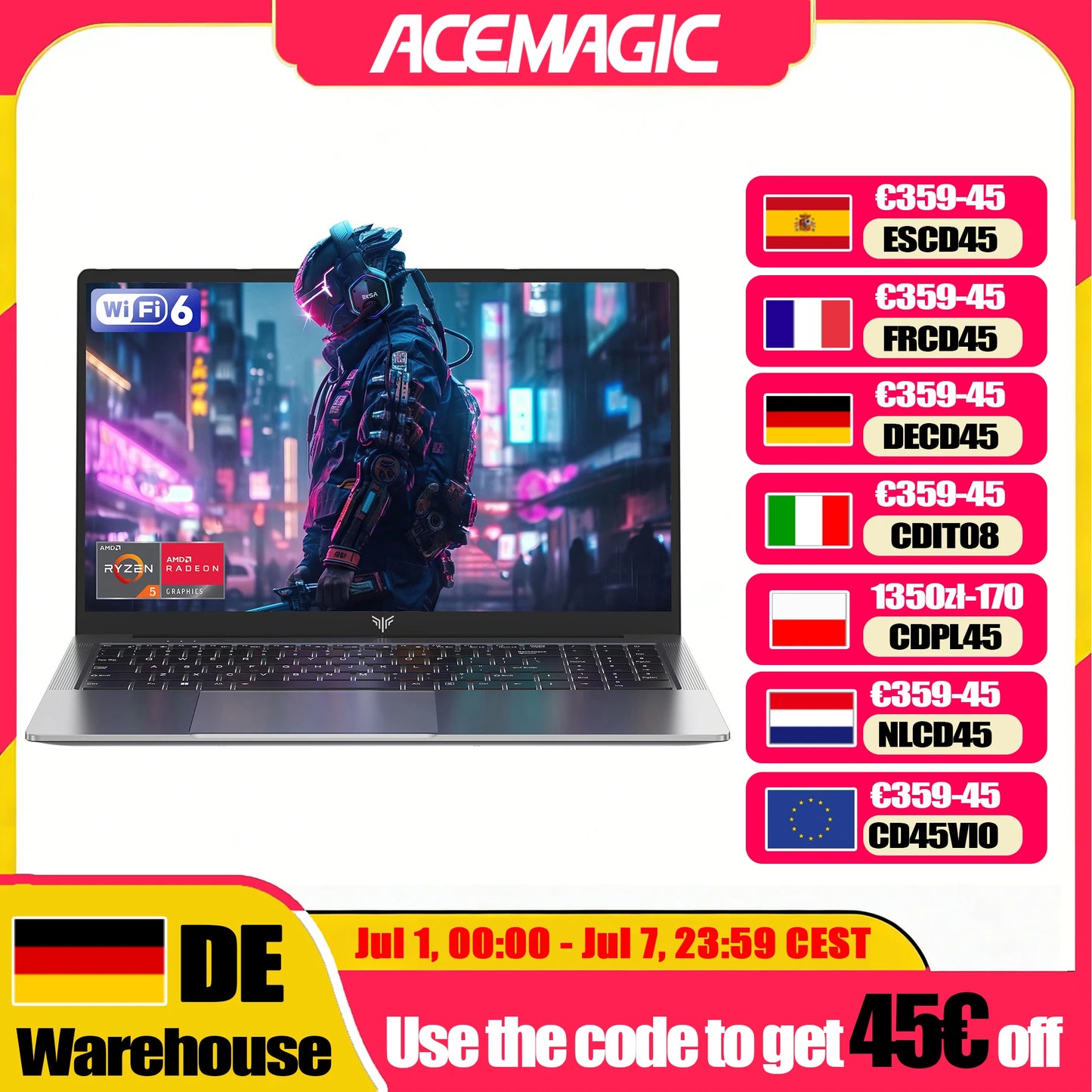 ACEMAGIC LX15PRO Laptop 15.6inch FHD Laptop AMD Ryzen 5 7430U 16GB RAM 512GB SSD Windows 11 Pro Notebook 180° Flip Computer Wifi6 BT5.2