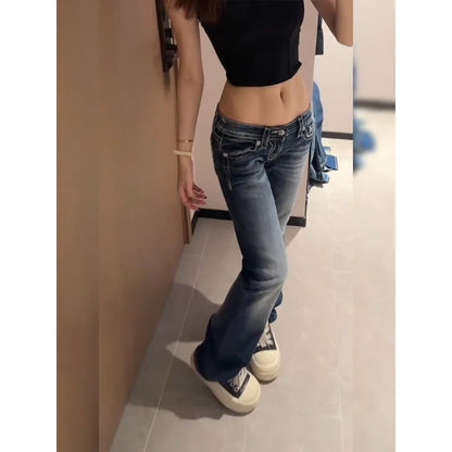 Women's Y2K Gothic Embroidery Hot Diamonds Denim Jeans