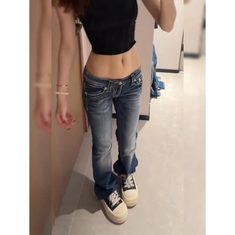 Women's Y2K Gothic Embroidery Hot Diamonds Denim Jeans