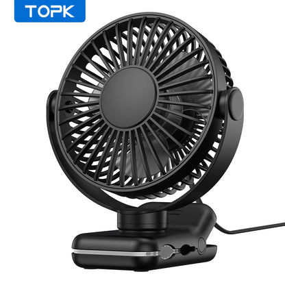 TOPK USB Clip on Desk Fan Brushless Motor Powerful Airflow Sturdy Clamp Ultra Quiet Portable Mini Personal Fan Office Bedroom